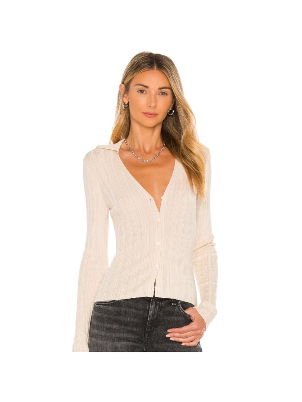 Rag & Bone Champagne Gold Pacey V Neck Button Down Cardigan Sweater